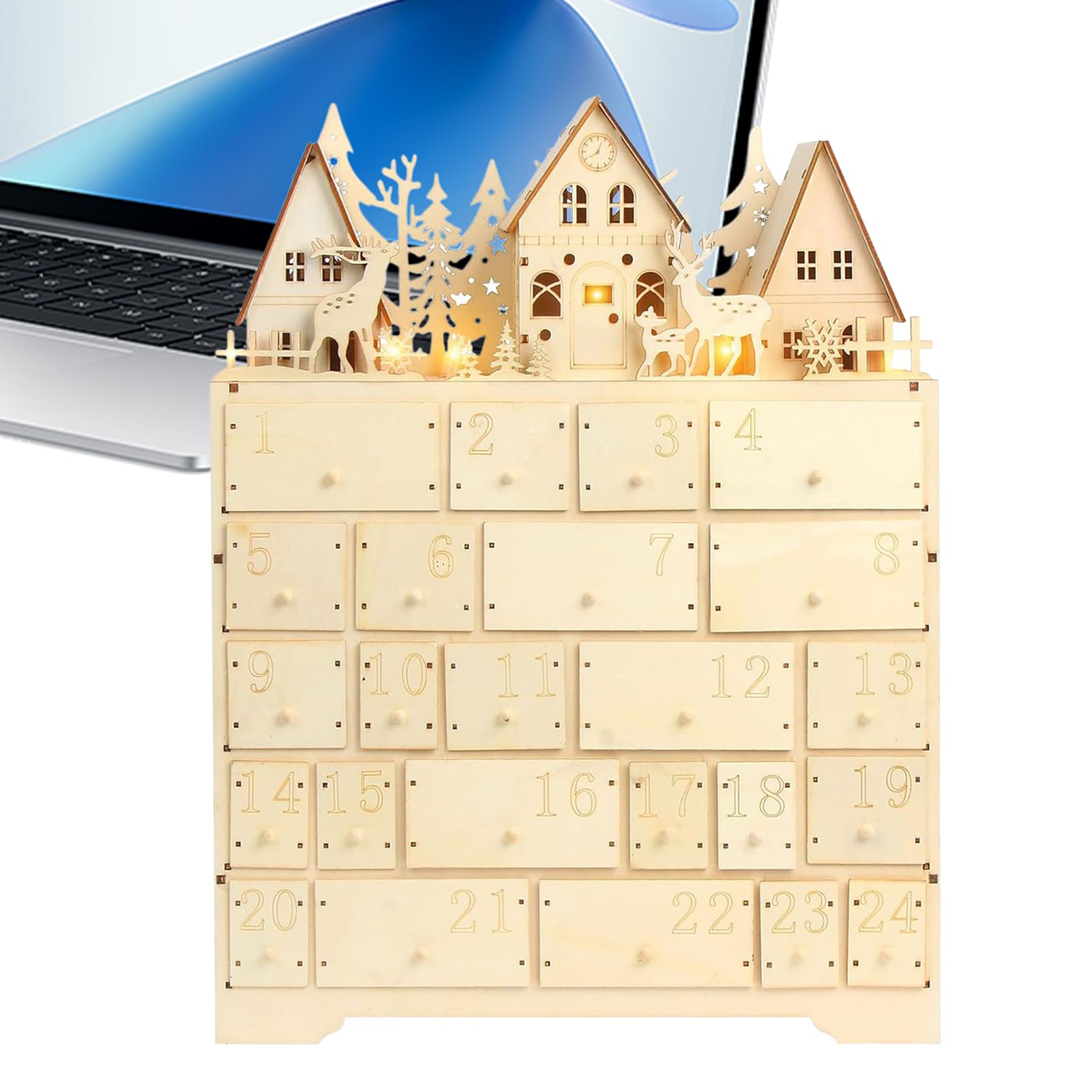 Calendario de Adviento de Madera Decoración De Adviento En Madera | Calendario de Adviento con 24 Cajones de Almacenamiento Para Adultos Familia Amigos Niños