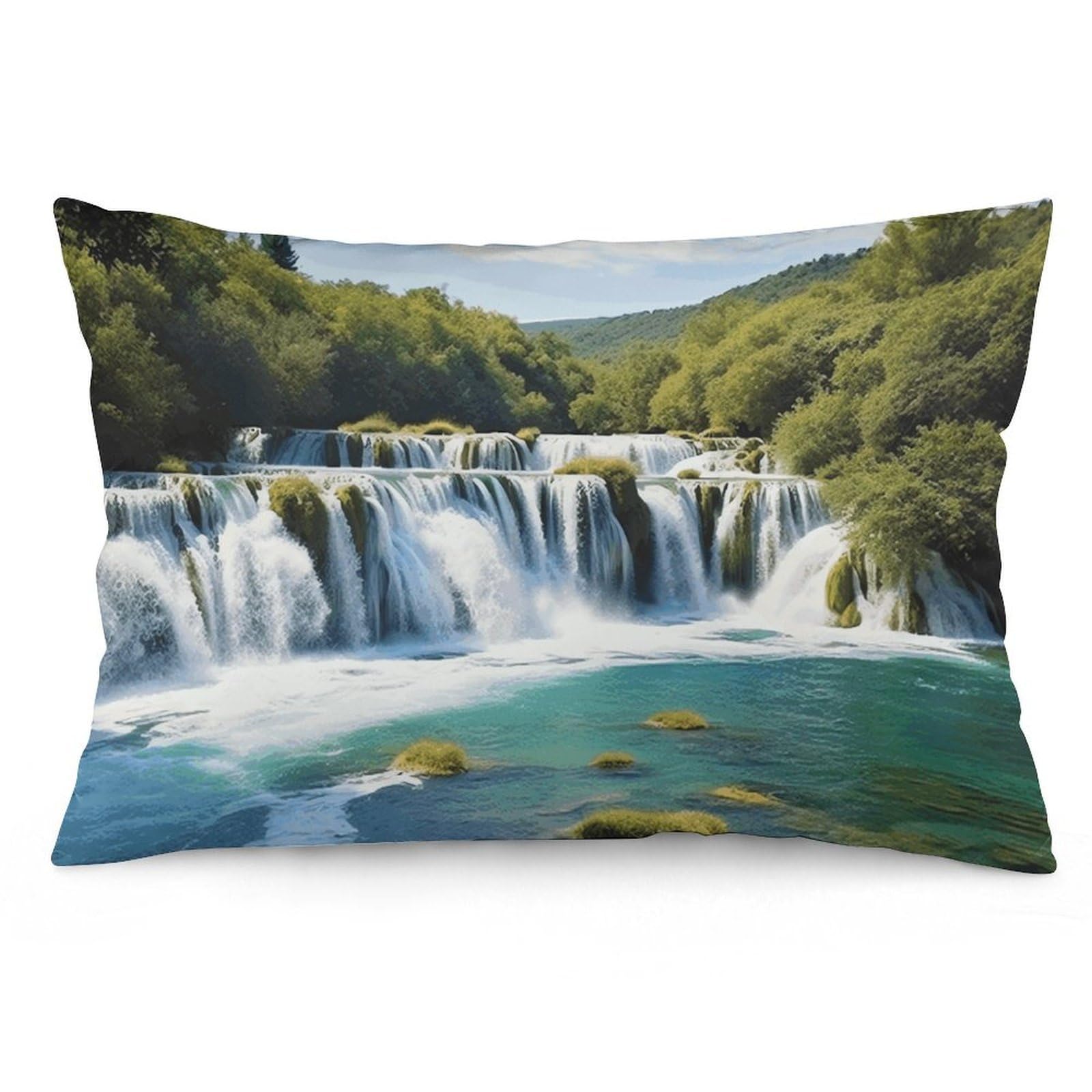 2 Pack Pillow Cases for Hair and Skin, Soft Breathable Pillow Case Covers with Hidden Zipper, Waterfalls on Krka River Pillowcase 20"x30" Pillow Covers for Sleeping Gift