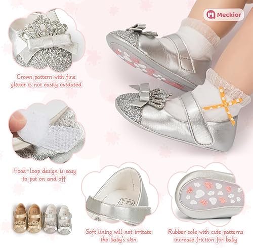Miniatura 5 de Meckior Zapatos deportivos para bebé y niñas, suela suave, con lazo, princesa, vestido de boda, Mary Jane, planos, para recién nacidos, ligeros