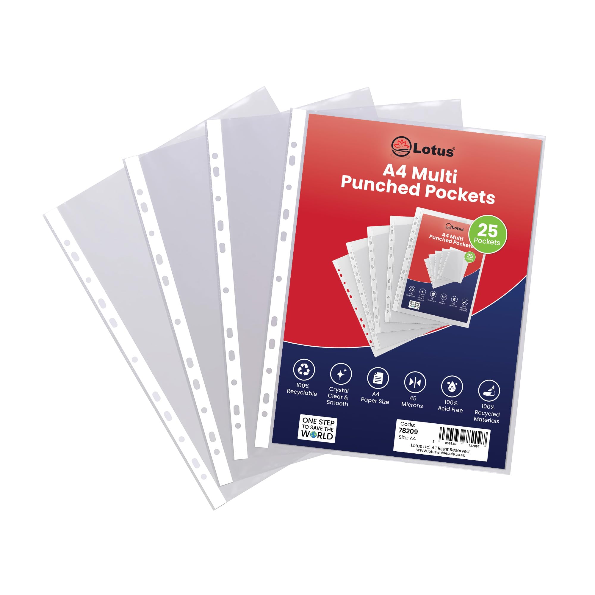 Lotus Premium A4 Strong 45 Micron Transparent Poly Wallets - Pack of 20 | Glass Clear Sheet Protectors Sleeve 78209 for Office, School & Home Organization - Durable, Waterproof & Tear-Resistant-78209