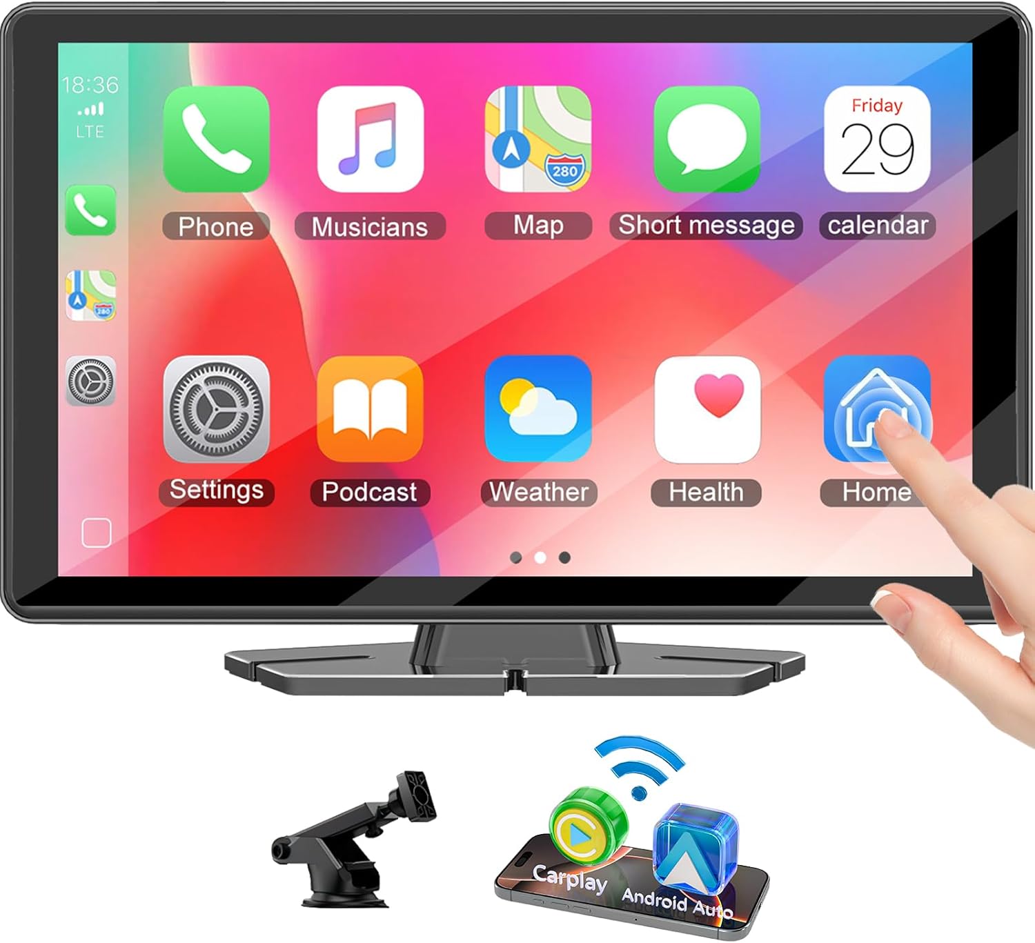 9 Inch Wireless Car Play Screen for Apple Carplay & Android Auto, Car Tablet Pro Max with Mirror Link,Protable Car Touch Screen with GPS Navigation,Voice Control,Bluetooth,AUX for Most Vehicles