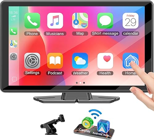 9 Inch Wireless Car Play Screen for Apple Carplay & Android Auto, Car Tablet Pro Max with Mirror Link,Protable Car Touch Screen with GPS Navigation,Voice Control,Bluetooth,AUX (No reverse camera)
