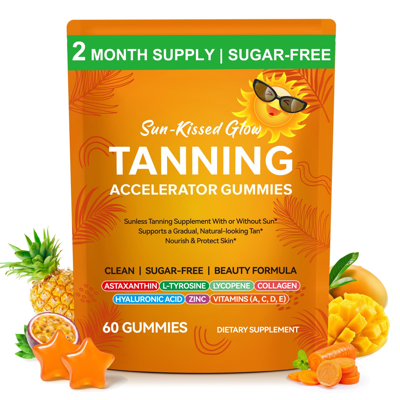 Astaxanthin Tanning Gummies –Enhance Natural Tan, Nourish & Protect Skin 60 Count (Pack of 1)