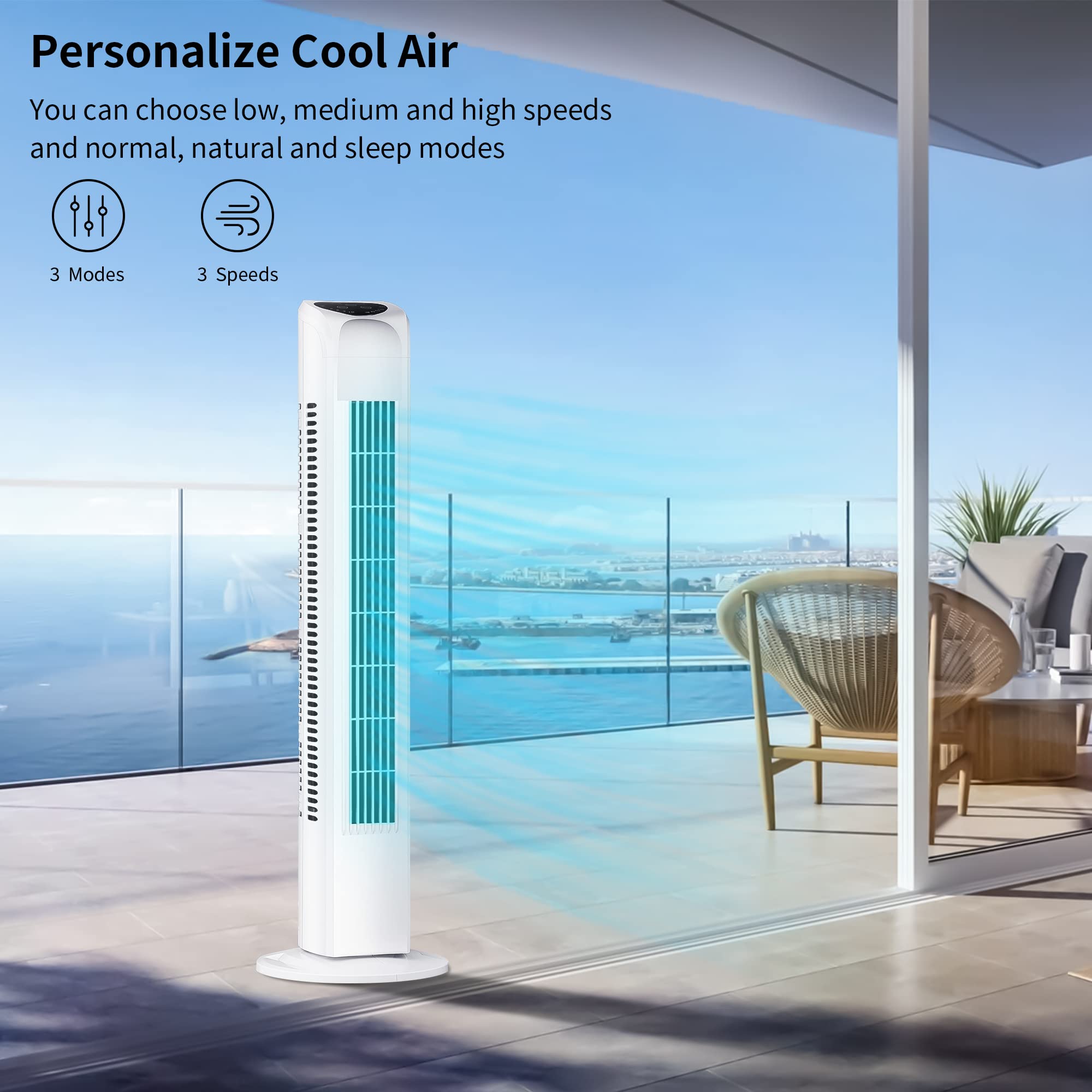 Uthfy Oszillierender Turmventilator ohne Flügel mit Fernbedienung, weiß