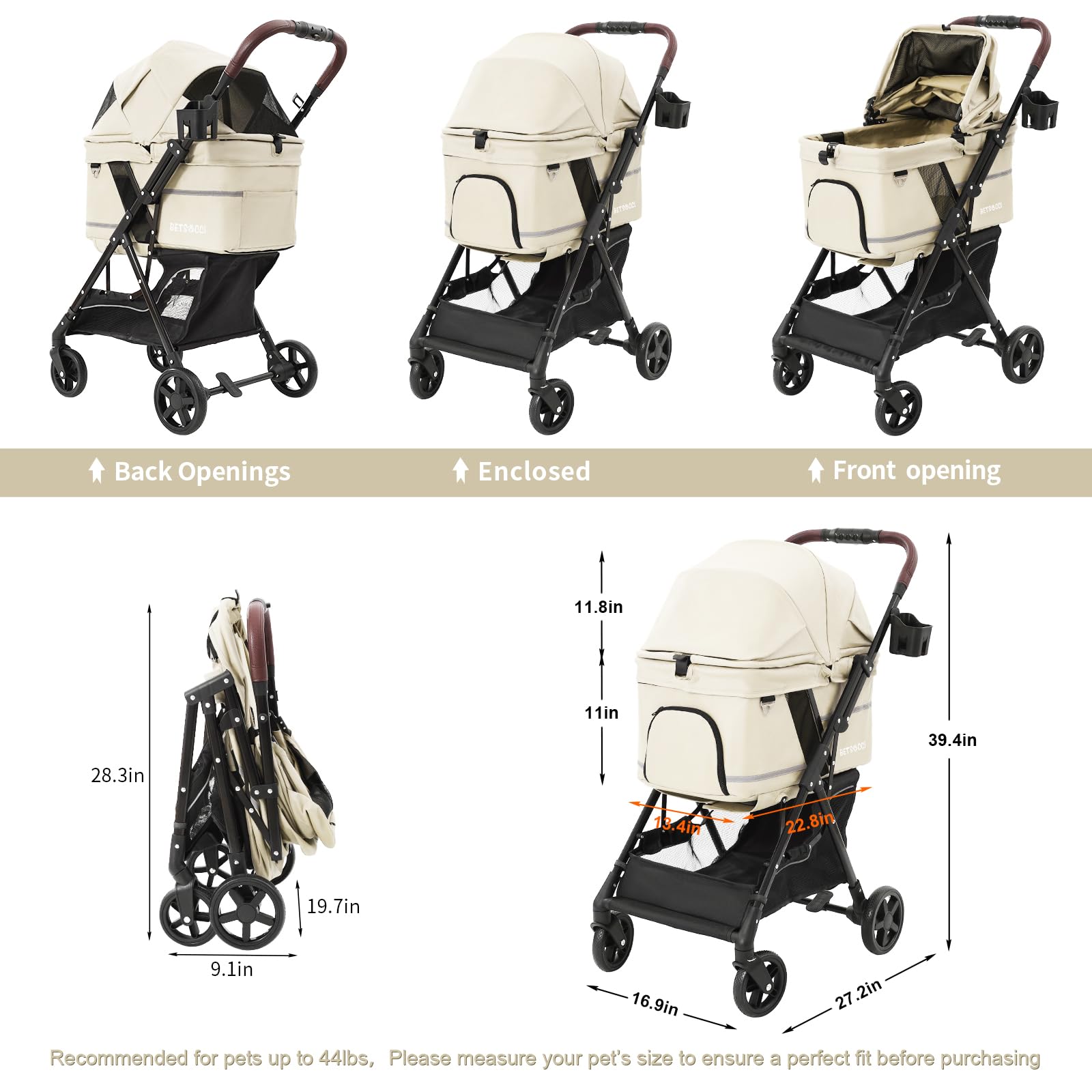 NO-Zip Poussette légère avec bandes de sécurité réfléchissantes, pliage à une main, maille anti-griffes, chariot de voyage respirant, capacité de 15 kg, blanc