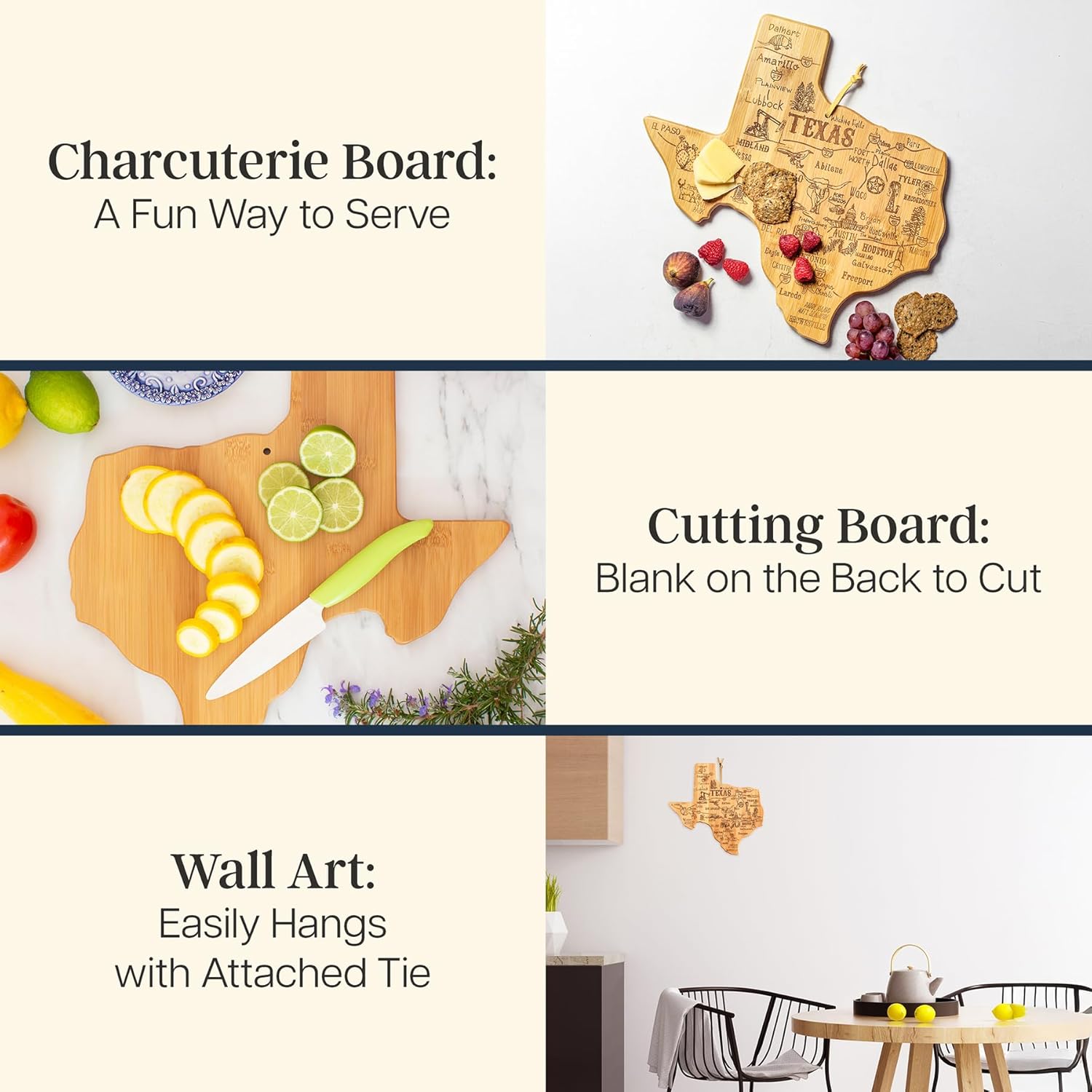 Totally Bamboo Texas Shaped Cutting Board – Bamboo Charcuterie and Serving Board with Hang Tie for Wall Display - Image 2