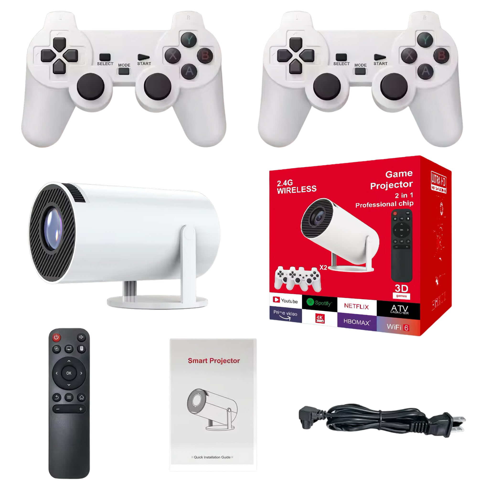 ReyRetro Retro Console Projector - 30,000 Games - Android - WiFi - Bluetooth - 2 Wireless Controllers - 4K - Video Console Arcade Emulator