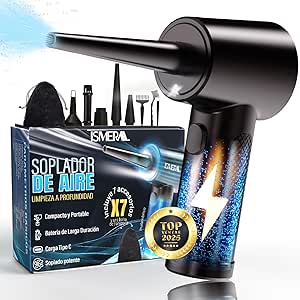 SÚPER Soplador De Aire Potente ISMERAL® + Accesorios | Bateria 6000mAh | 100000RPM | Aire Comprimido Limpieza pc | Soplador de Aire Potente | Soplador de Aire Para PC | Pistola aire comprimido