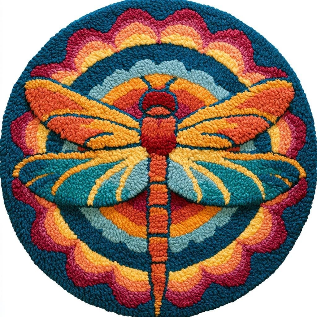 AMBATTERY Round Shape Latch Hook Kits Rug,Animal Dragonfly