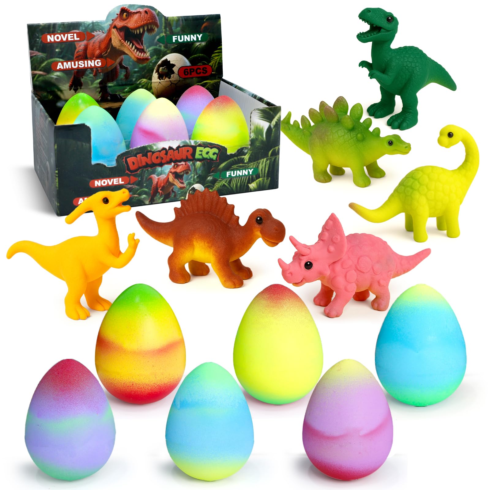 Flavery Dinosaur Hatching Surprise Eggs for Kids - 6 Pack - Grows 600% - Dino Egg Toys for Boys & Girls, Gift Ideas for Ages 3 4 5 6 7 8, Party Favors, Educational Kids Play Set