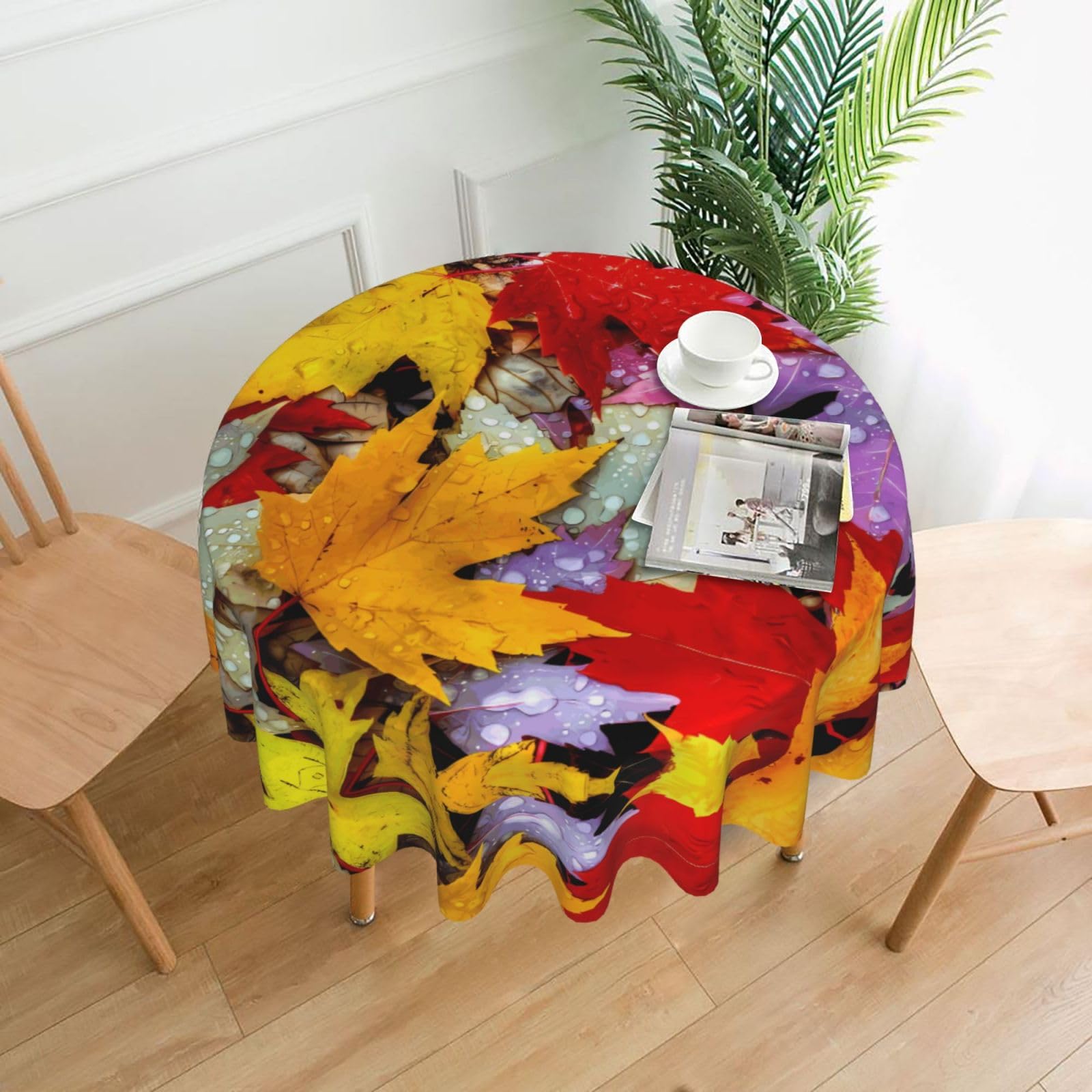 HJFCZH Autumn Leaves Maple Prints Round Decorative Tablecloth 60in - High-Grade Polyester Throw for Dinners, Weddings & Everyday Use