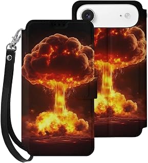 Nuclear Bomb Blast Mushroom Cloud Wallet Phone Case Leather Flip Mobile Phone Cover Compatible for iPhone 17/Air/Pro/Pro Max