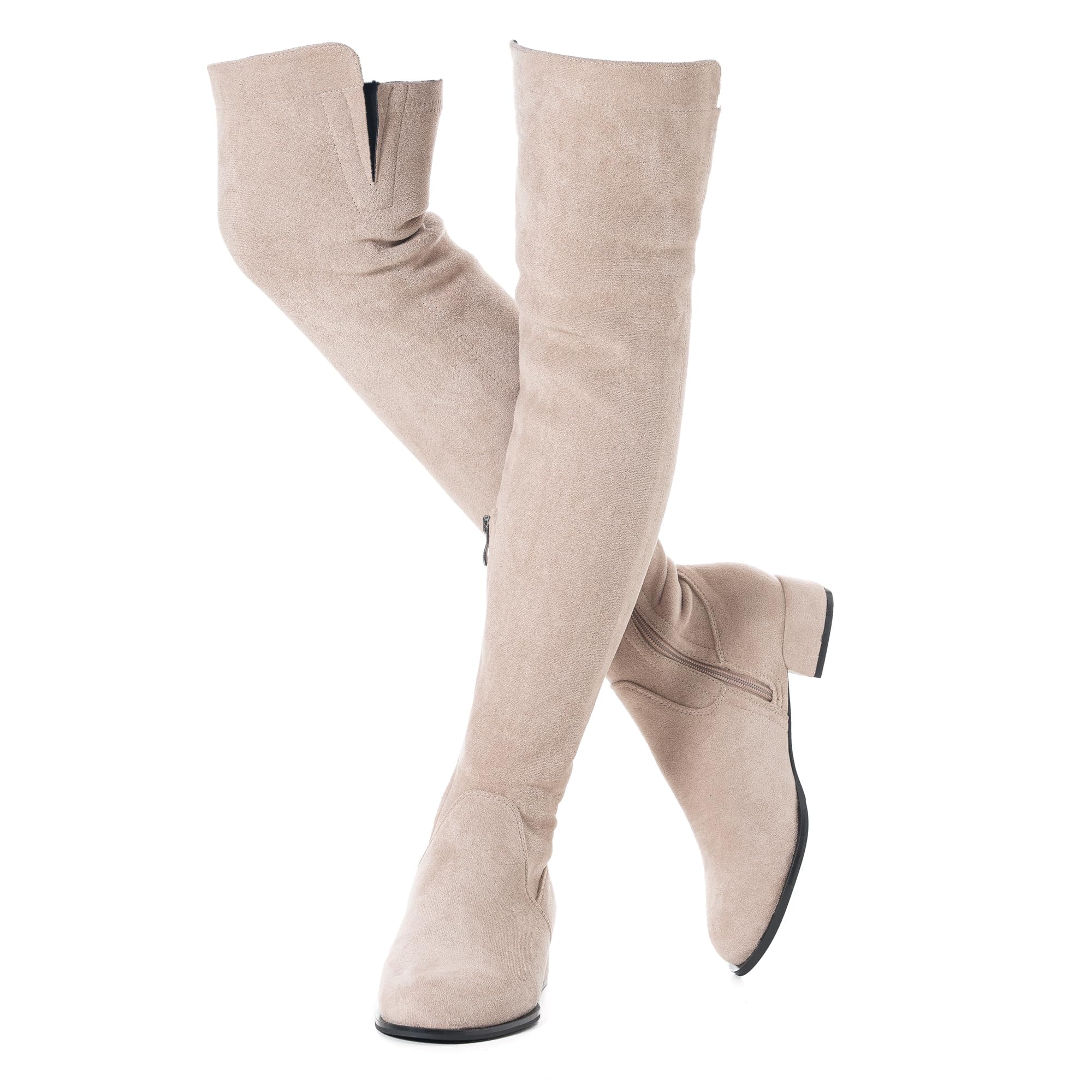 N.N.G Women Over the Knee Boots Thigh High Suede Black Block Low 2 Inch Heel Chunky Above Knee Winter Pointed toe