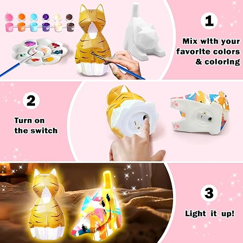 Vista 56 de FUNZBO 2 piezas para pintar tu propia lámpara de gato, suministros de arte y manualidades, kits de pintura de gatitos para niños y adolescentes