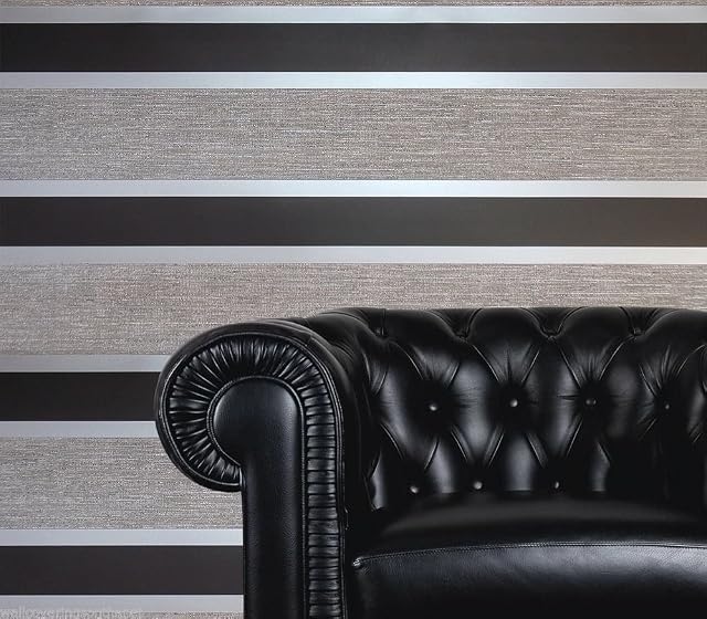 Direct Wallpaper Striped Black Silver Stripes Retro Embossed Metallic Wallpaper