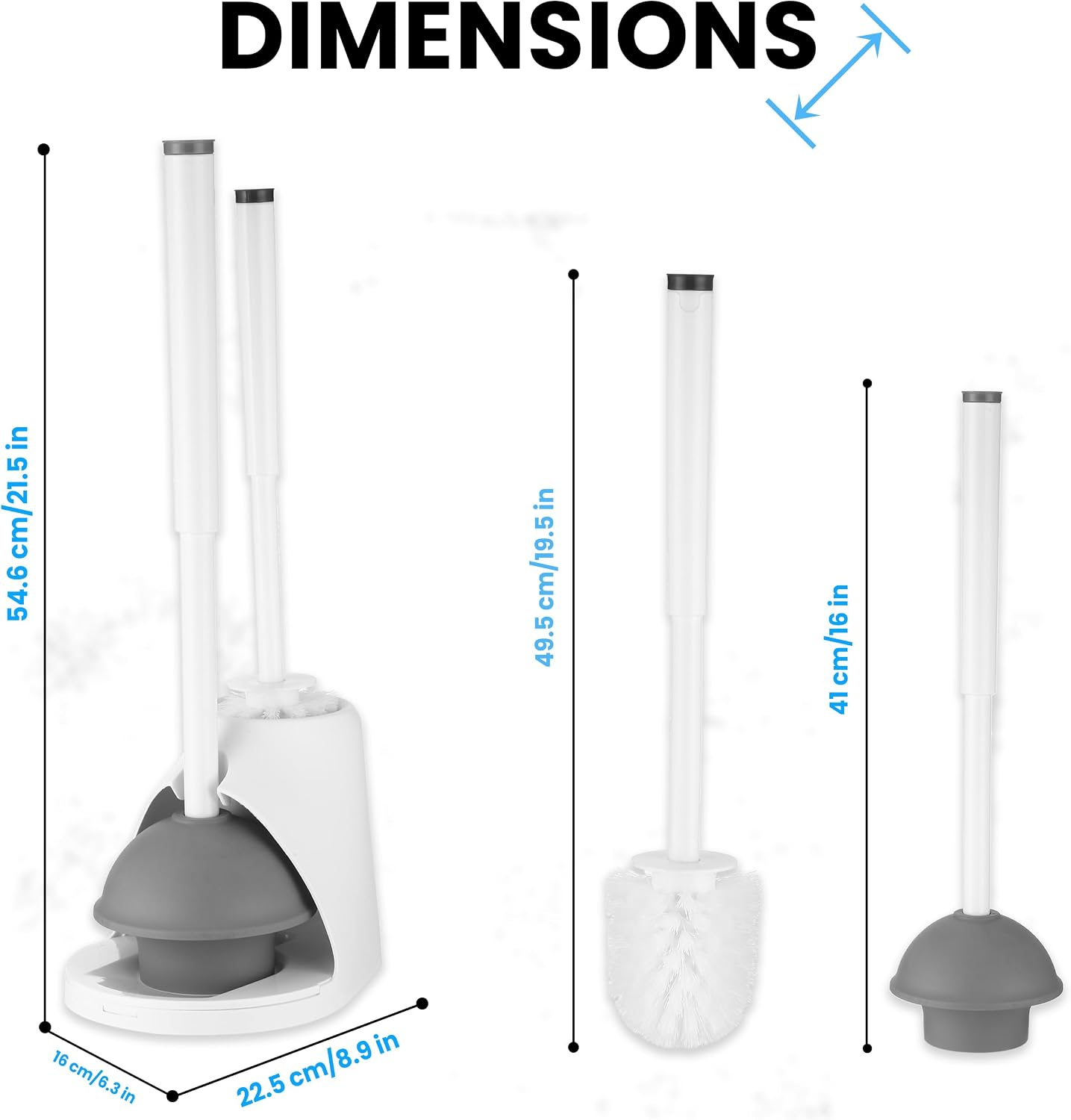 Toilet Brush & Plunger Set - Toilet Bowl Cleaner Brush and Holder, 2 in 1 Bristle Toilet Brush & Plunger Set for Bathroom