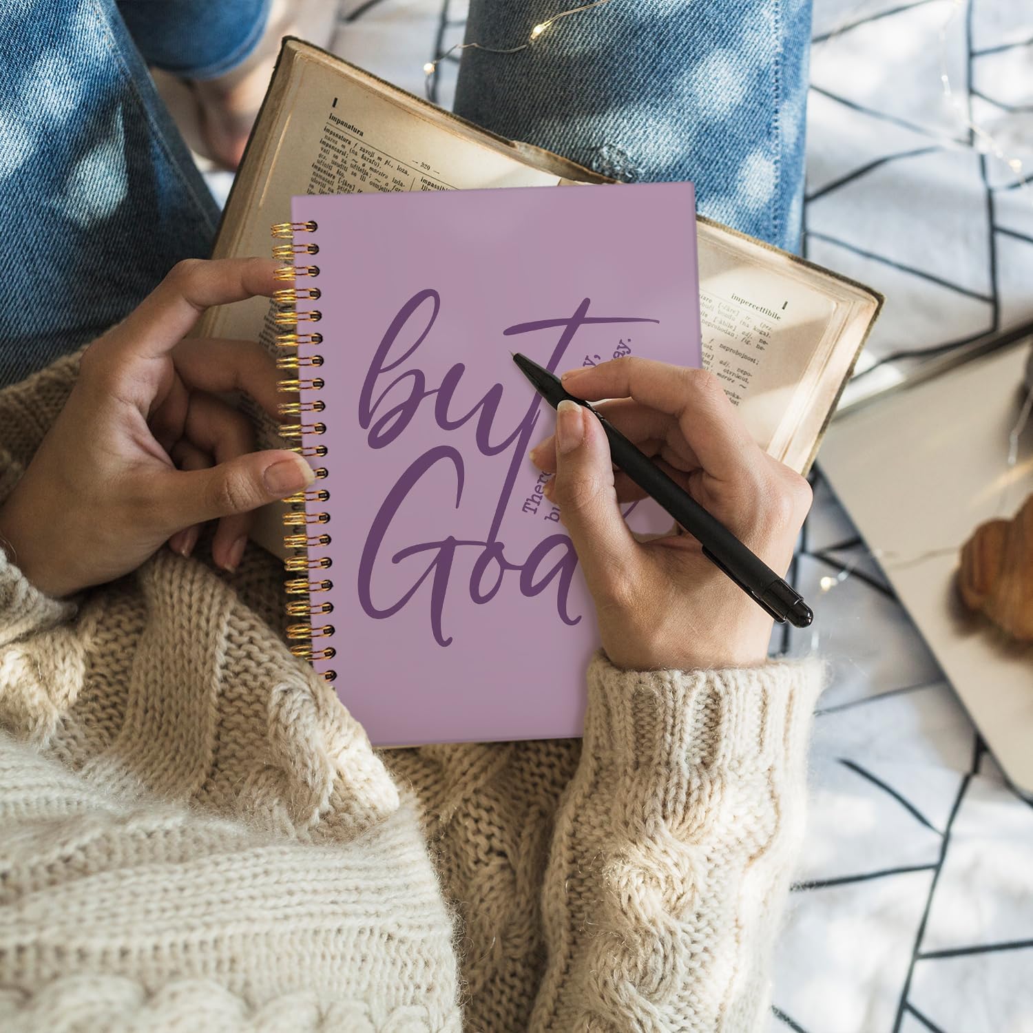 Wheatwin Bible Notebook, But God Christian Notebook Journal, Christian Gifts for Men Women, Inspirational Christian Hardcover Spiral Notebook 5.5x8.3 - Purple image 5