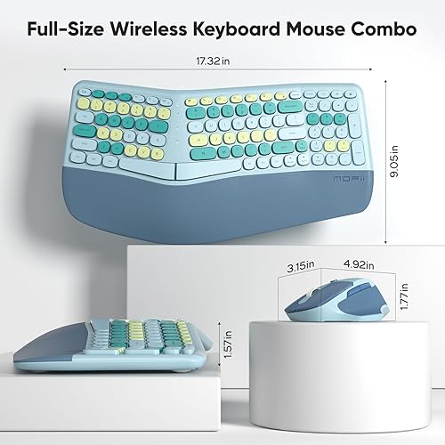 Miniatura 7 de MOFII Combo de teclado y mouse ergonómicos inalámbricos, cómodo teclado dividido con diseño curvado y reposamuñecas, mouse óptico ergonómico
