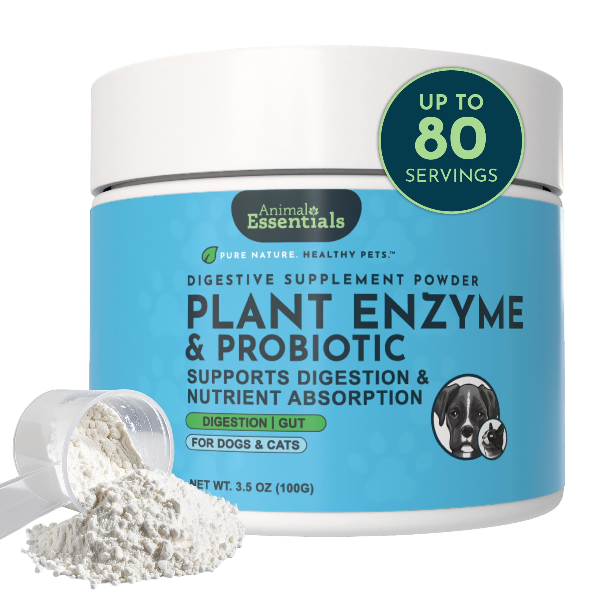 Plant Enzyme & Probiotics - Probiotics & Digestive Enzymes for Dogs & Cats, Natural Daily Gut & Digestion Support Supplement for Pets, Plant Based - 3.5 Oz