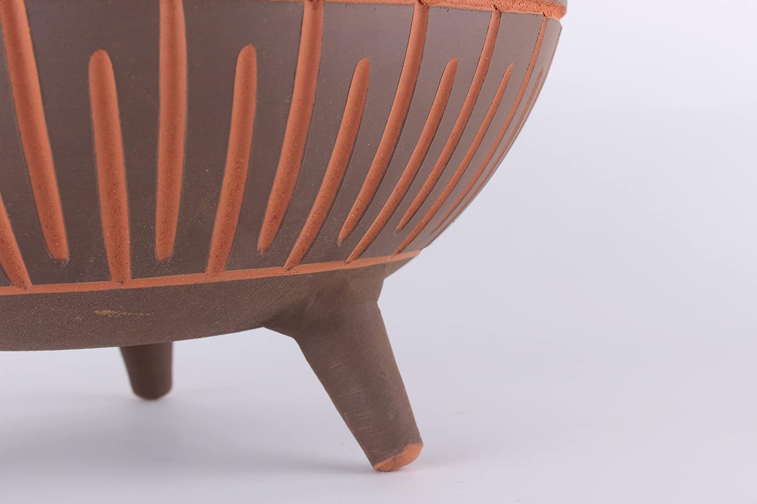  | 10 Inch Decorative Rustic Terracotta Bowl with Legs, Ideal Gift for Loved Ones, Perfect as a Serving Dish – Blue, Stripe pattern: Serving Bowls