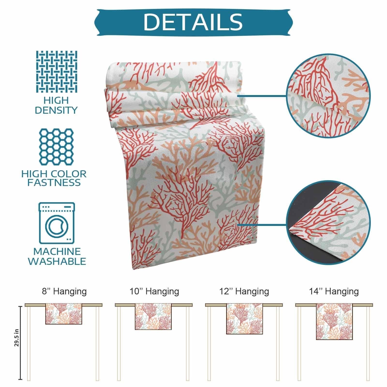 Chemin de Table en Coton et Lin Bleu Corail 13"x60" - Parfait for Une décoration sur Le thème de la Plage en été(Red Orange Grey Coral,18x72 inch)