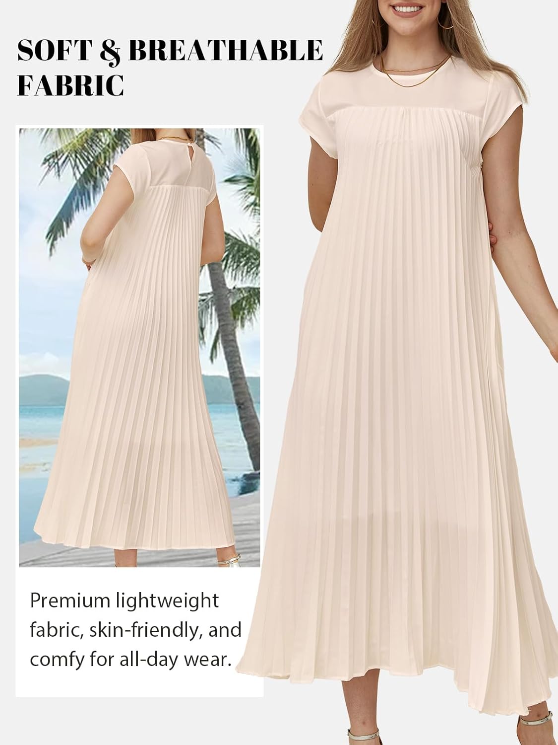 Women's Church Pleated Maxi Dress 2025 Summer Cap Sleeve Maternity Modest Flowy Dresses with Pockets - Image 2