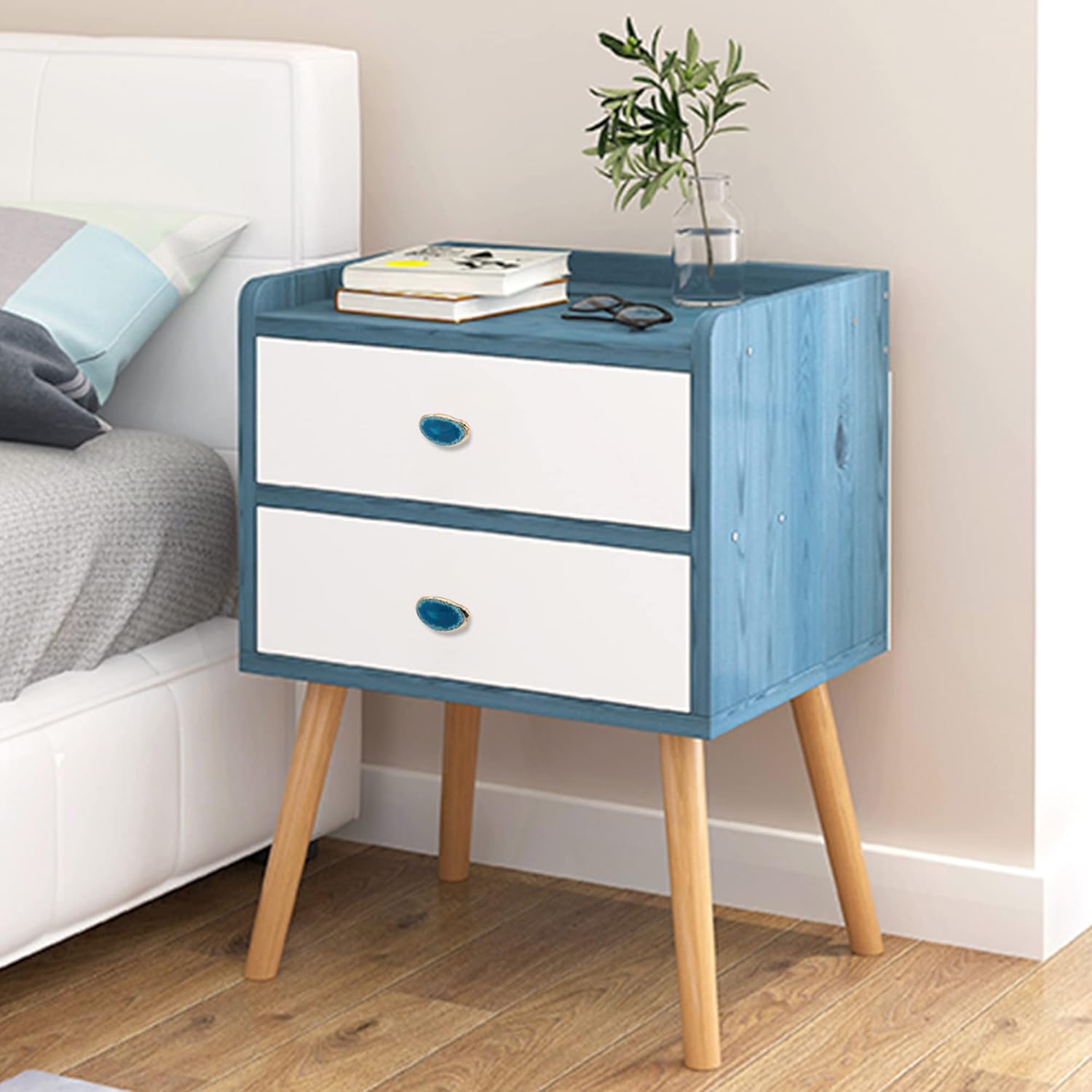 Malimali Unique Blue Agate Cabinet Knobs and Pulls Set of 4,Knobs for Cabinets and Drawers Gold Dresser Knobs Bifold Door Knob for Closet Kitchen Cupboard