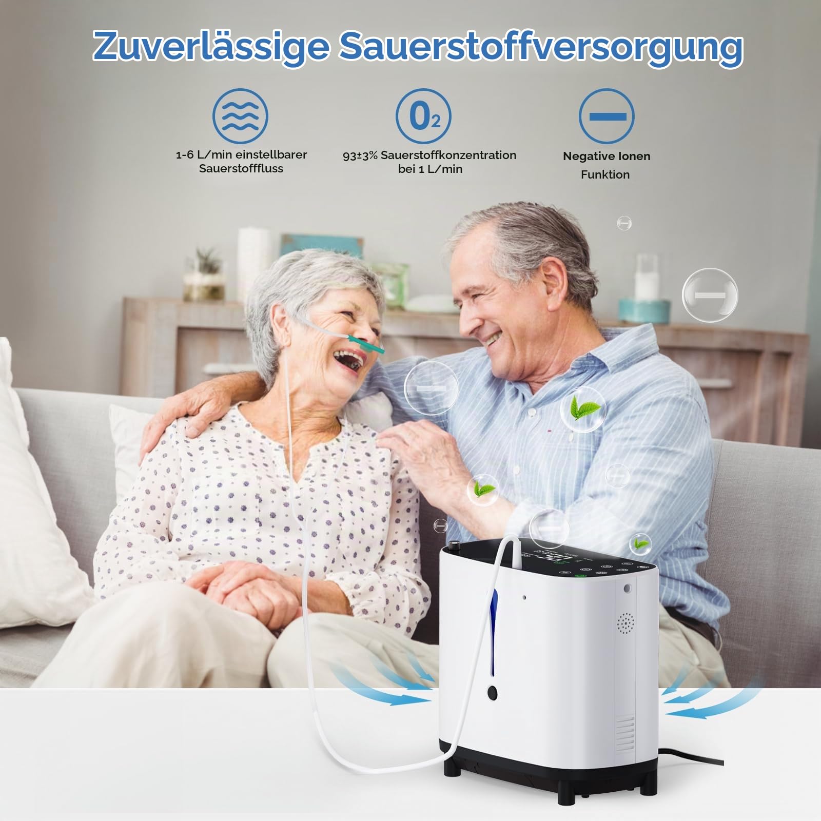 Tragbarer Sauerstoffkonzentrator,Sauerstoffgerät für Zuhause,90%,Konzentration Einstellbare 1-6L / min,Sauerstoffgerät,Sauerstoffkonzentrator Tragbar,Fernbedienung,Zuhause und Reisen