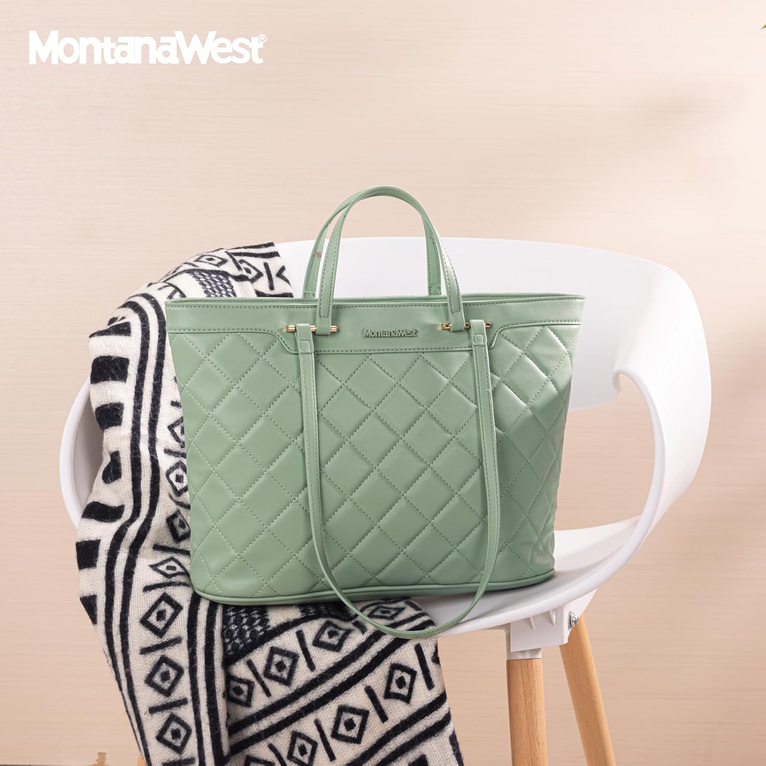 Montana West Quilted Tote Bag for Women Large Shoulder Bag Fashion Handbags with Top Zipper - Image 3