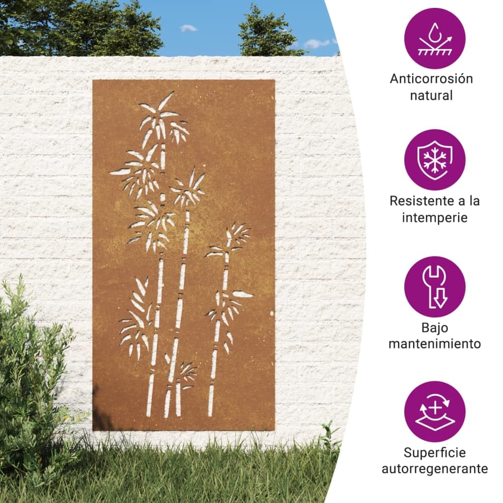 vidaXL Adorno de pared de jardín acero corten diseño bambú 105x55 cm