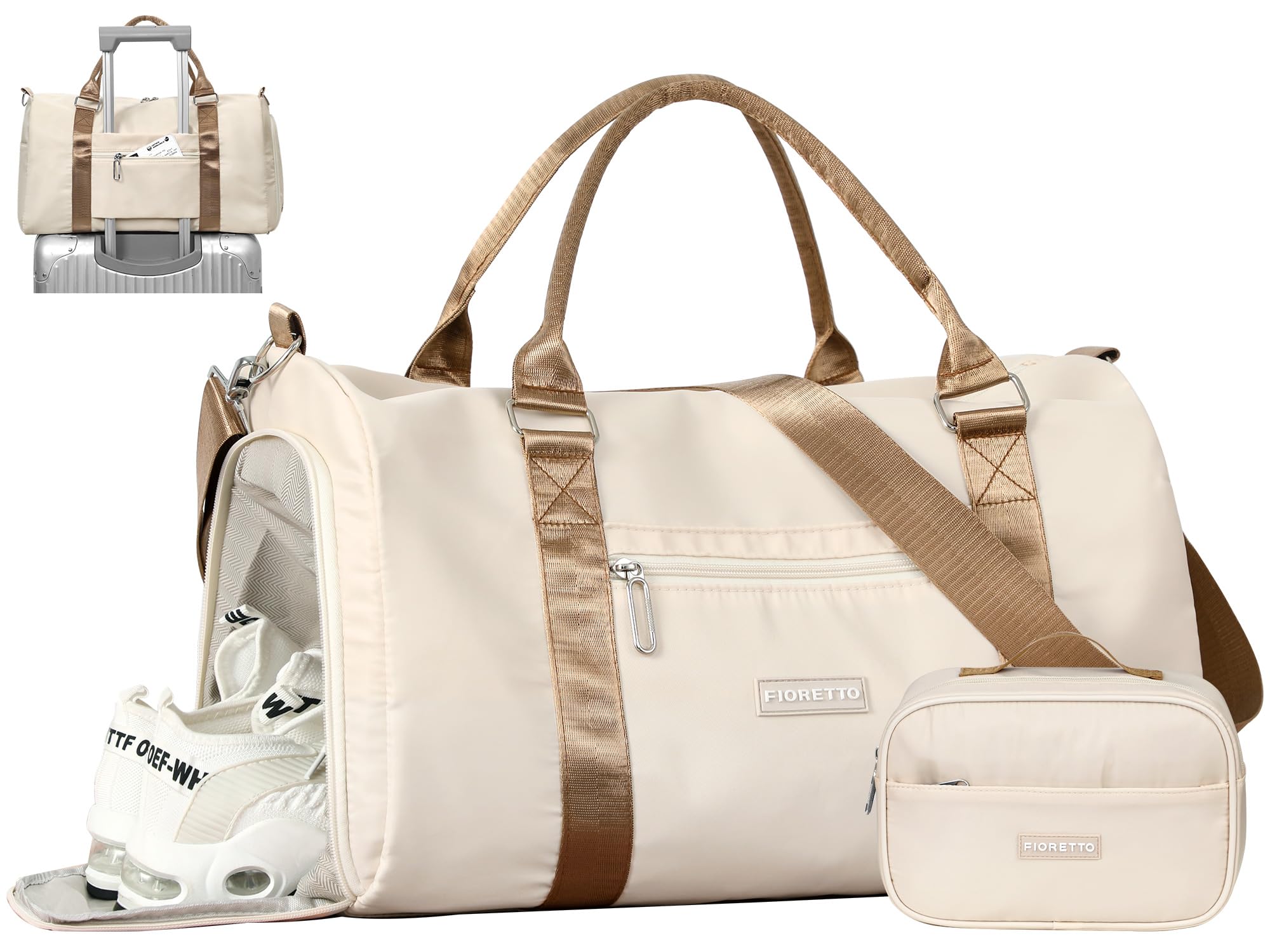 FIORETTO Womens Gym Tote Duffle Bag with Toiletry Bag, Sports Duffel Overnight Hospital Workout Carry on Bag for Girls with Wet Pocket & Shoe