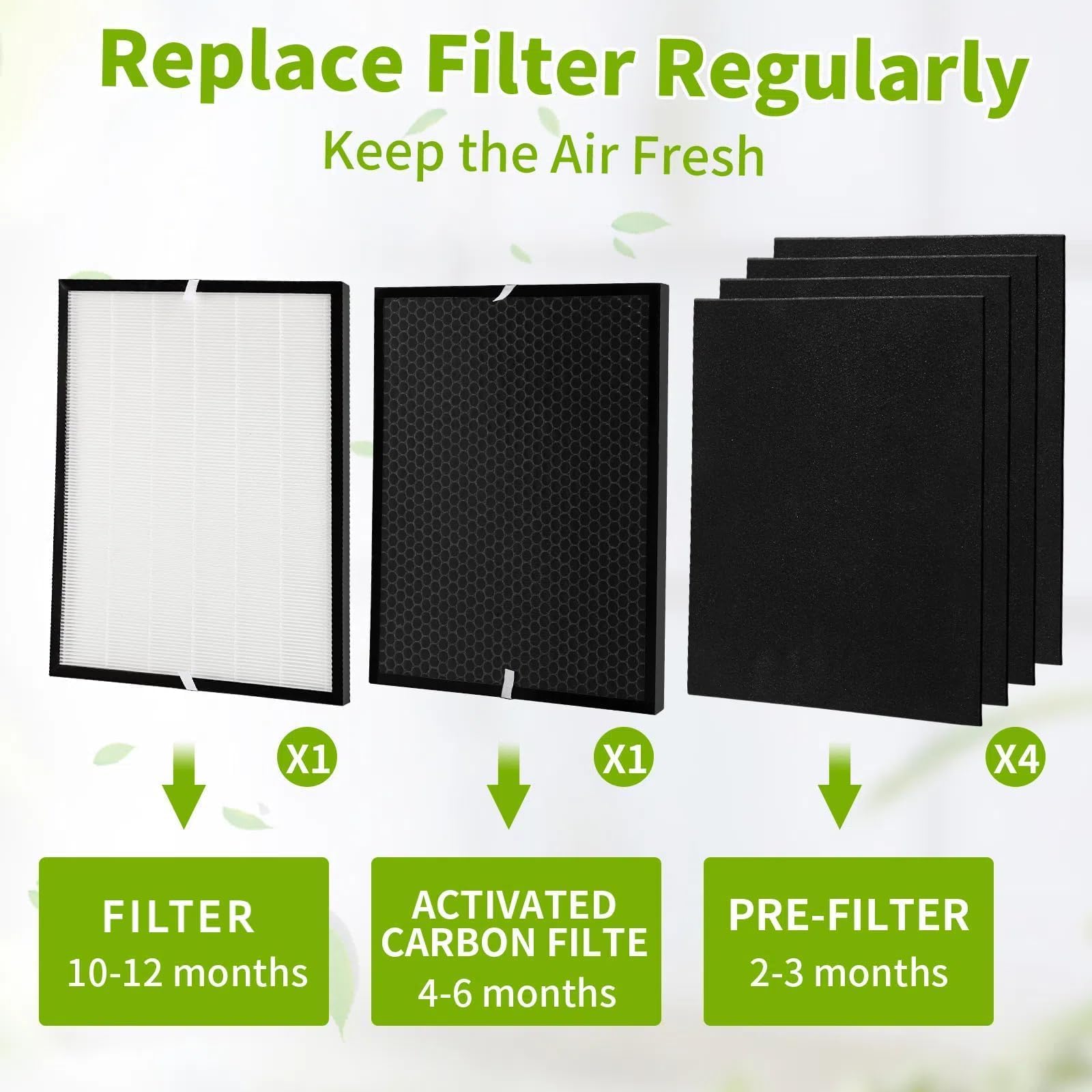 Confezione da 6 filtri di ricambio da 3000, compatibili con purificatori d'aria 3000, adatti per purificatori d'aria 3000M e 3000Pro, 1 carbone attivo, 1 filtro e 4 pre-filtri extra carbn