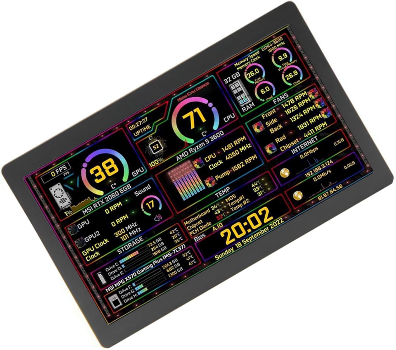 5 Inch Type C Secondary Screen for Computer CPU GPU Monitor Hardware LCD Secondary Monitor Expandable Dynamic Video Background