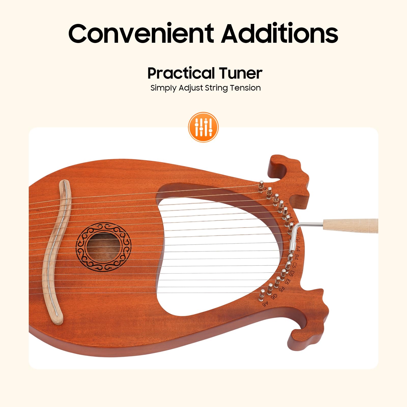 Harpe Lyre 16 Cordes Cuir Antique Acajou Accordeur Sac Transport Portable Débutants