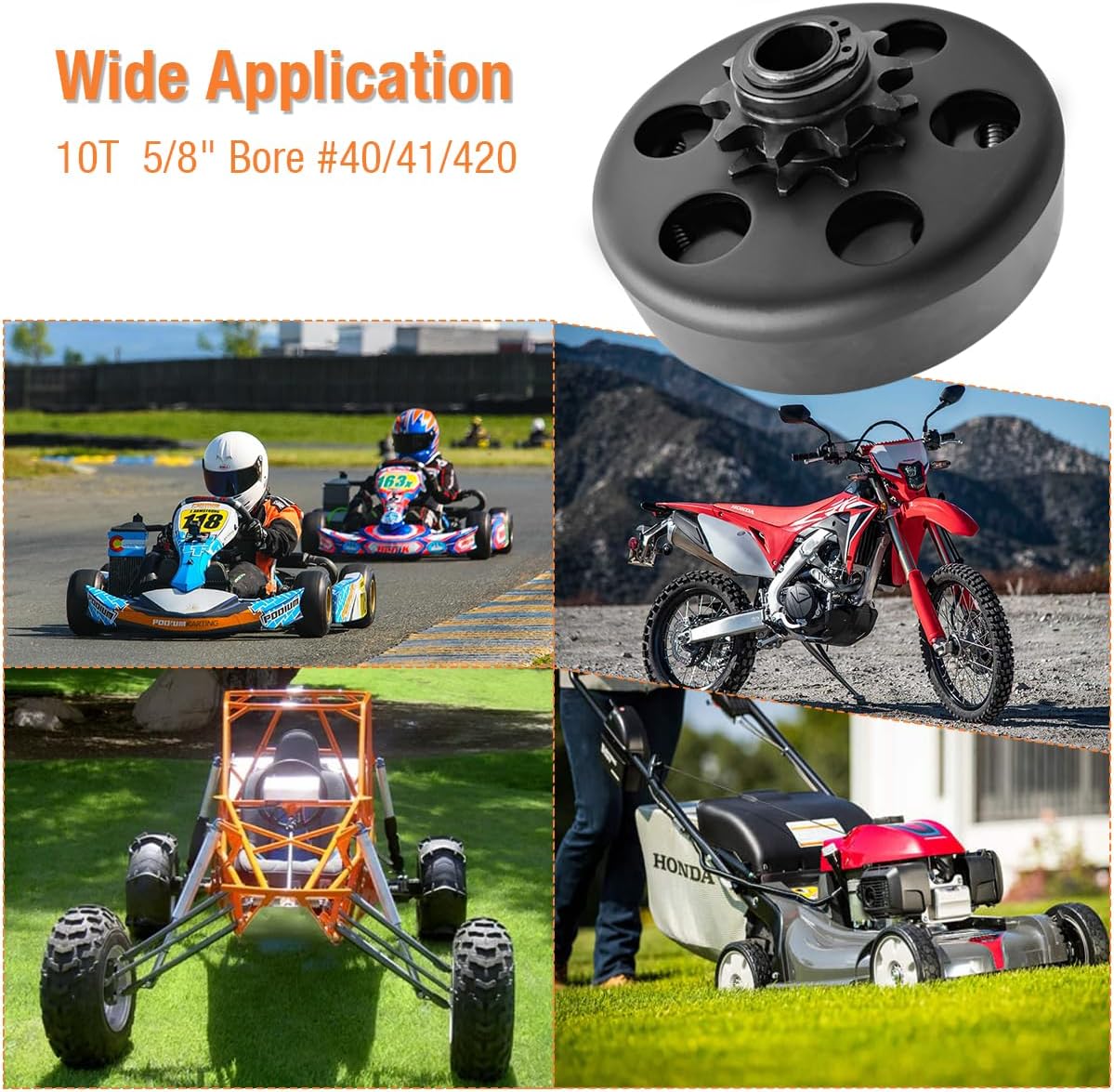 Centrifugal Mini Bike Clutch 5/8'' Bore 10 Tooth for 40/41/420 Chain, Predator 79cc Clutch 10T for Go Kart/Minibike Engine Up To 8 HP (5/8'' Bore 10 Tooth) (LHQ-40/41/420 Chain)