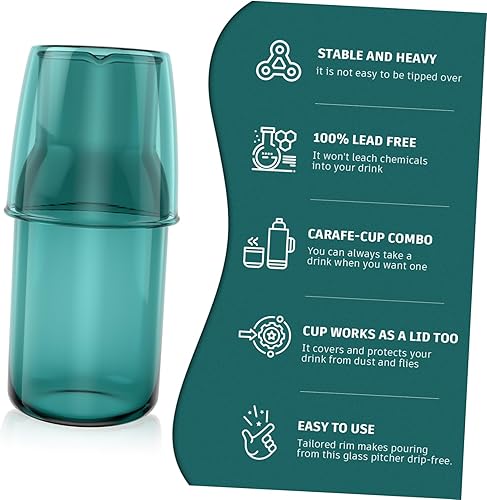 Miniatura 3 de ABOOFAN Jarra de agua de noche con vaso de cristal para la noche, jarra, juego de jarras de vidrio, juego de noche de 18.6 fl oz para bebida de