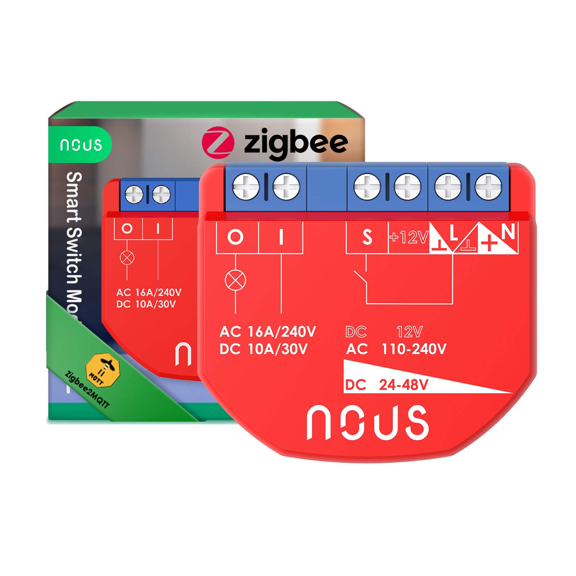 NOUS ZigBee Smart Switch Module, 1 Channel, AC 16A/DC 10A, Dry Contacts, Hub 3.0 Required, Compatible with Alexa, Zigbee2MQTT, Google Assistant, Home Assistant, Tuya