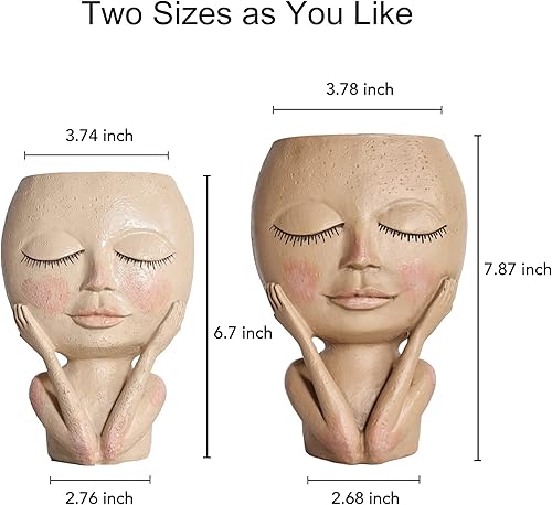 Miniatura 5 de AIMEBBY Maceta para suculentas, con agujero de drenaje, ojos cerrados, luz