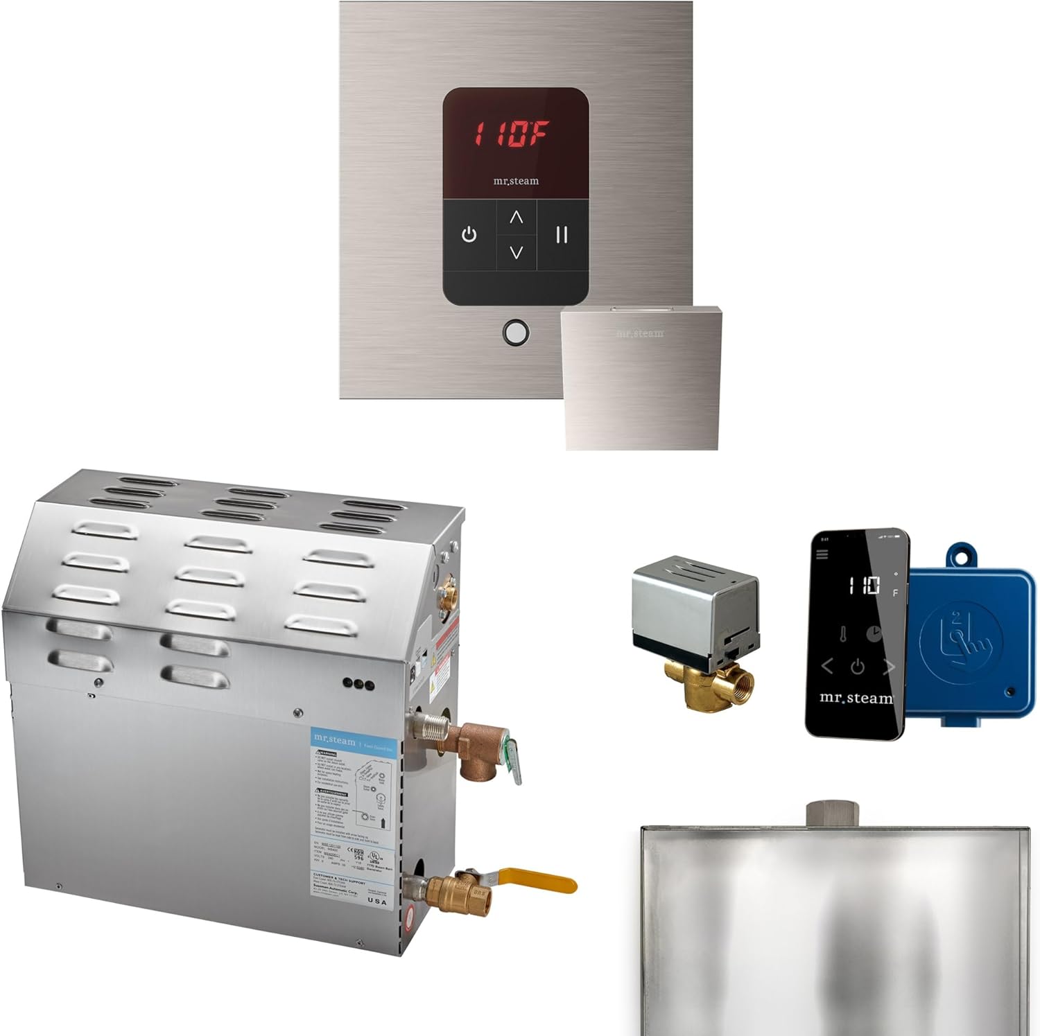 Mr Steam MS 12kW (12000W) Steam Shower Generator Package w/square iTempo Control in Brushed Nickel