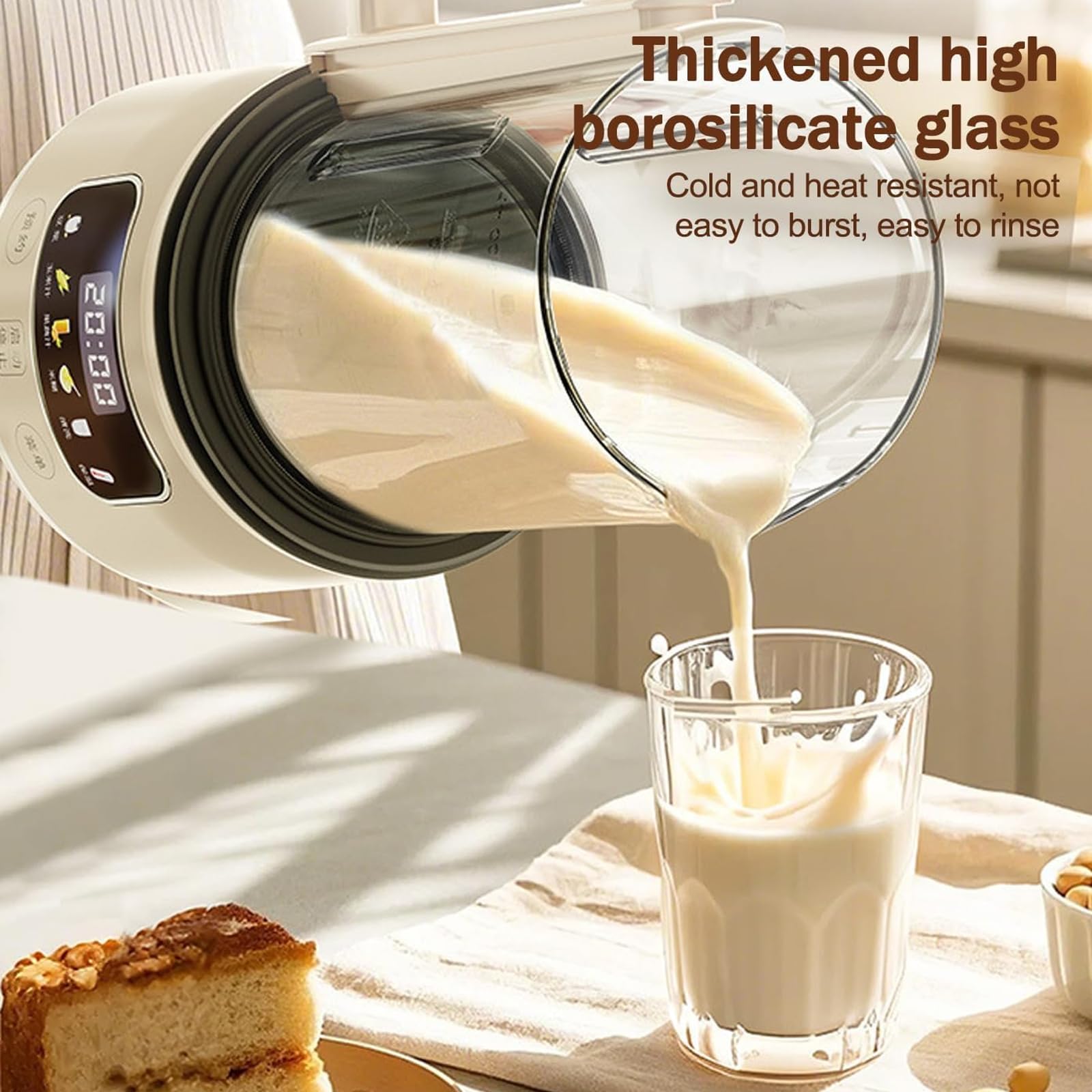 Maszyna do Mleka Sojowego i Orzechowego 1,5L – 6 w 1 Automatyczna Maszyna do Mleka Migdałowego, Owsianego i Sojowego z 12 Ostrzami, Timer 12h, Podgrzewanie 4h, Samoczyszcząca, LED – Dom i Rodzina