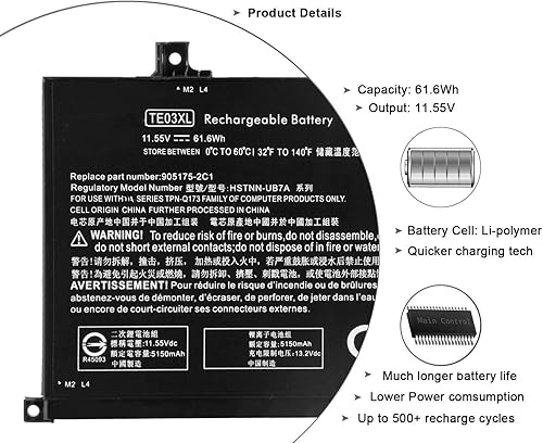 Miniatura 3 de TE03XL - Batería de repuesto para laptop HP Pavilion 15 Omen 15-BC000 15-BC015TX 15-AX033DX 15-AX000 Series Notebook 849910-850 HSTNN-UB7A