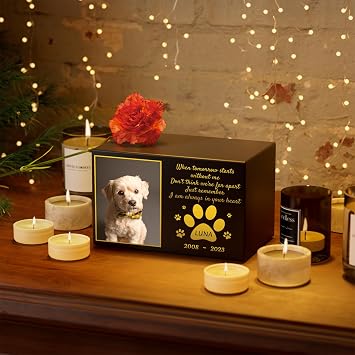 Bemaystar Custom Pet Urns for Dogs Ashes - Large Personalized Pet Memorial Box with Photo, Pet Cremation Urn Box, Wood Keepsake Urn for Pet Cremation, Sympathy Gift for a Pet Weight of Up to 120 lbs