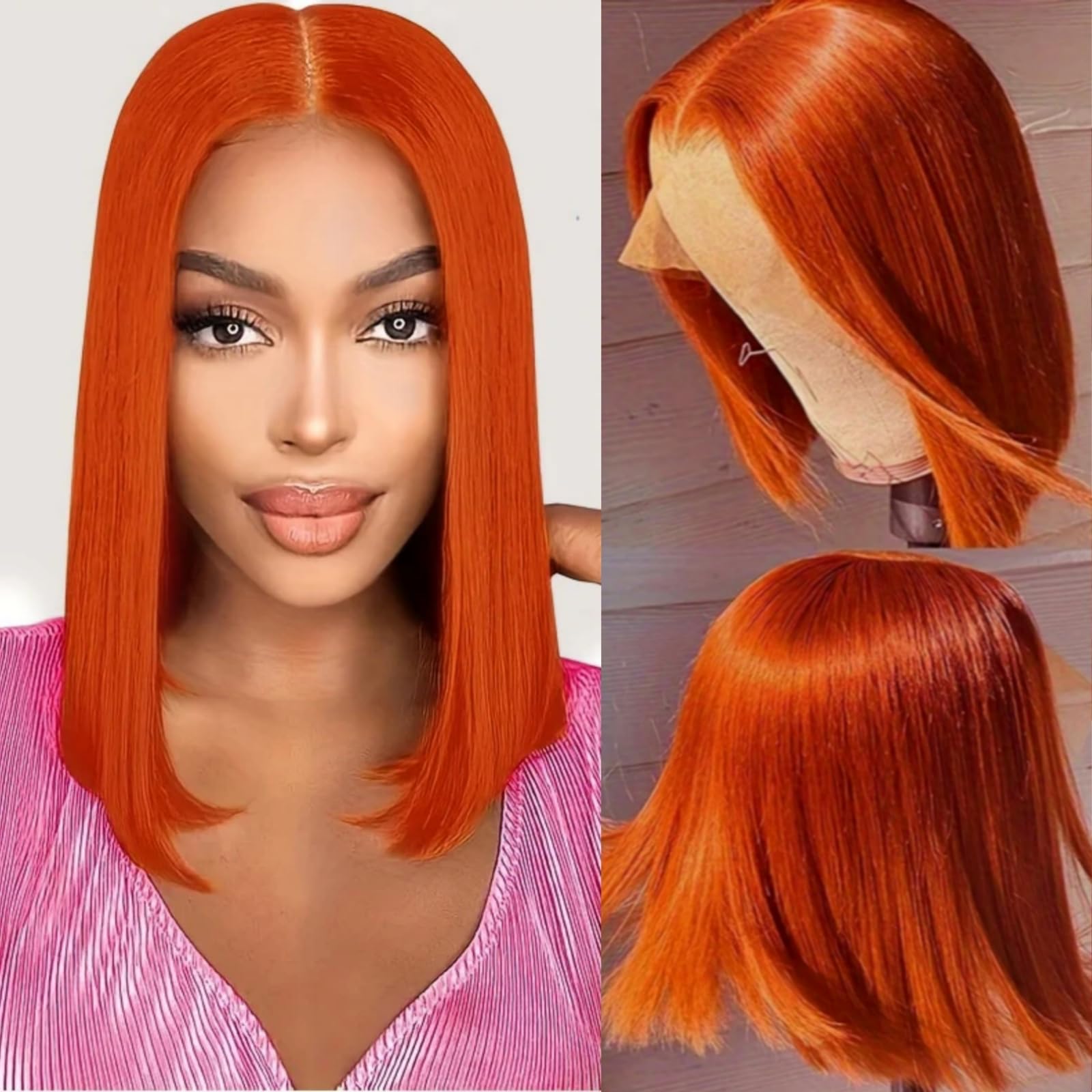 Keytac Bob Wig Human Hair Lace Front Glueless Wigs for Black Women Pre Plucked 150% Density 100% Brazilian Virgin Human Hair (Orange 13x4 Lace Front