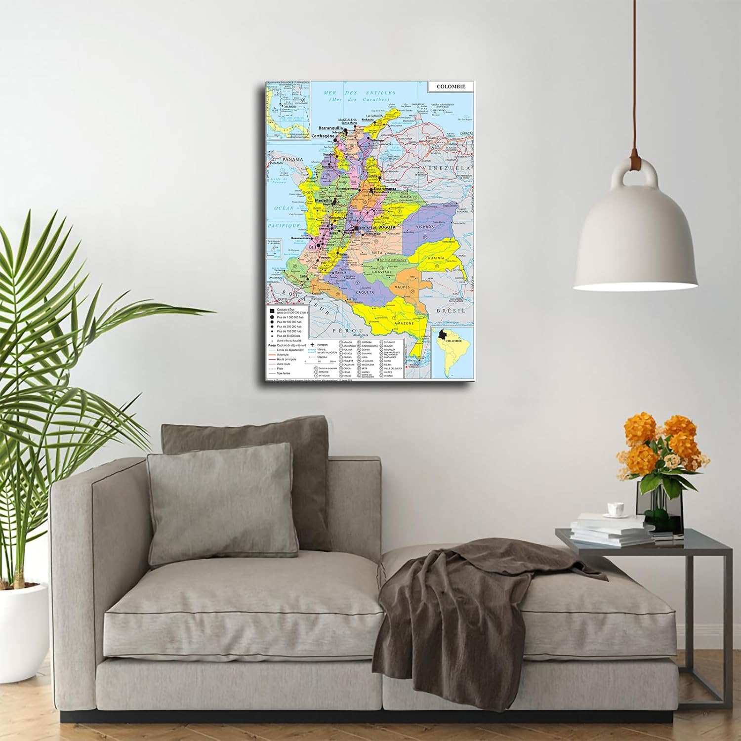 Geopolitical Map of Colombia Canvas Poster Holiday Gift HD Picture Modern Aesthetics Mural Wall Art Decoration (12×18inch-Framed)
