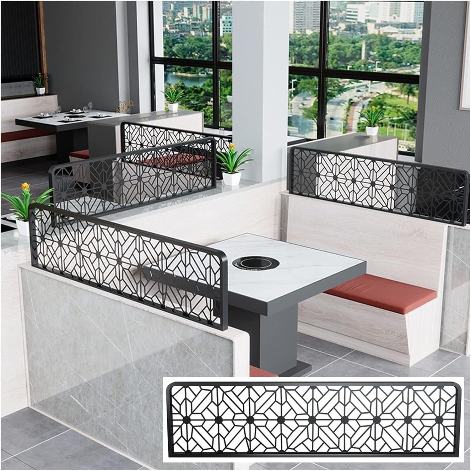 Clôture de restaurant autoportante noire de 90cm pour salle