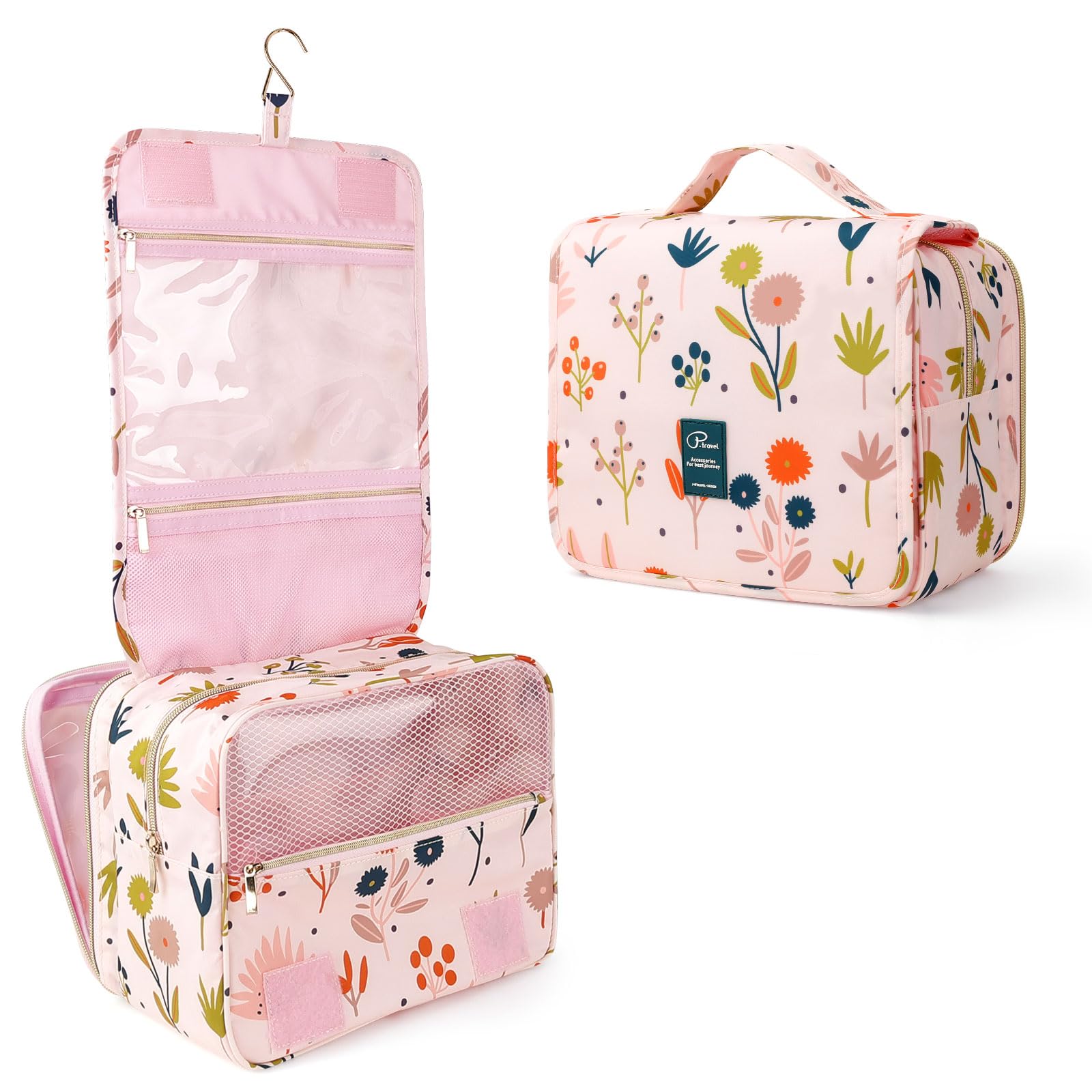 Dizdvizd Bolsa de Aseo para Colgar para Mujeres y Niñas, Impermeable Organizador de Cosméticos, Neceser de Viaje Accesorios de baño-Floral