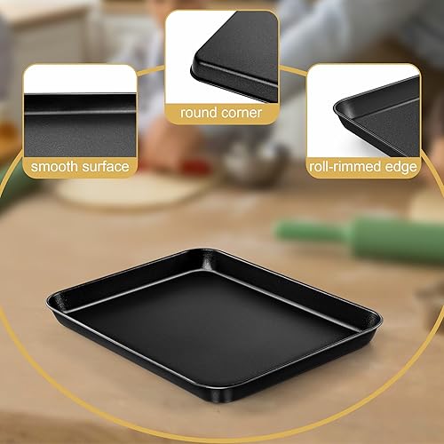 Miniatura 7 de Bandeja para horno tostador E-far, bandeja de 10.5x8x1 pulgadas antiadherente para hornear galletas, bandeja de hornear pequeña de acero al carbono
