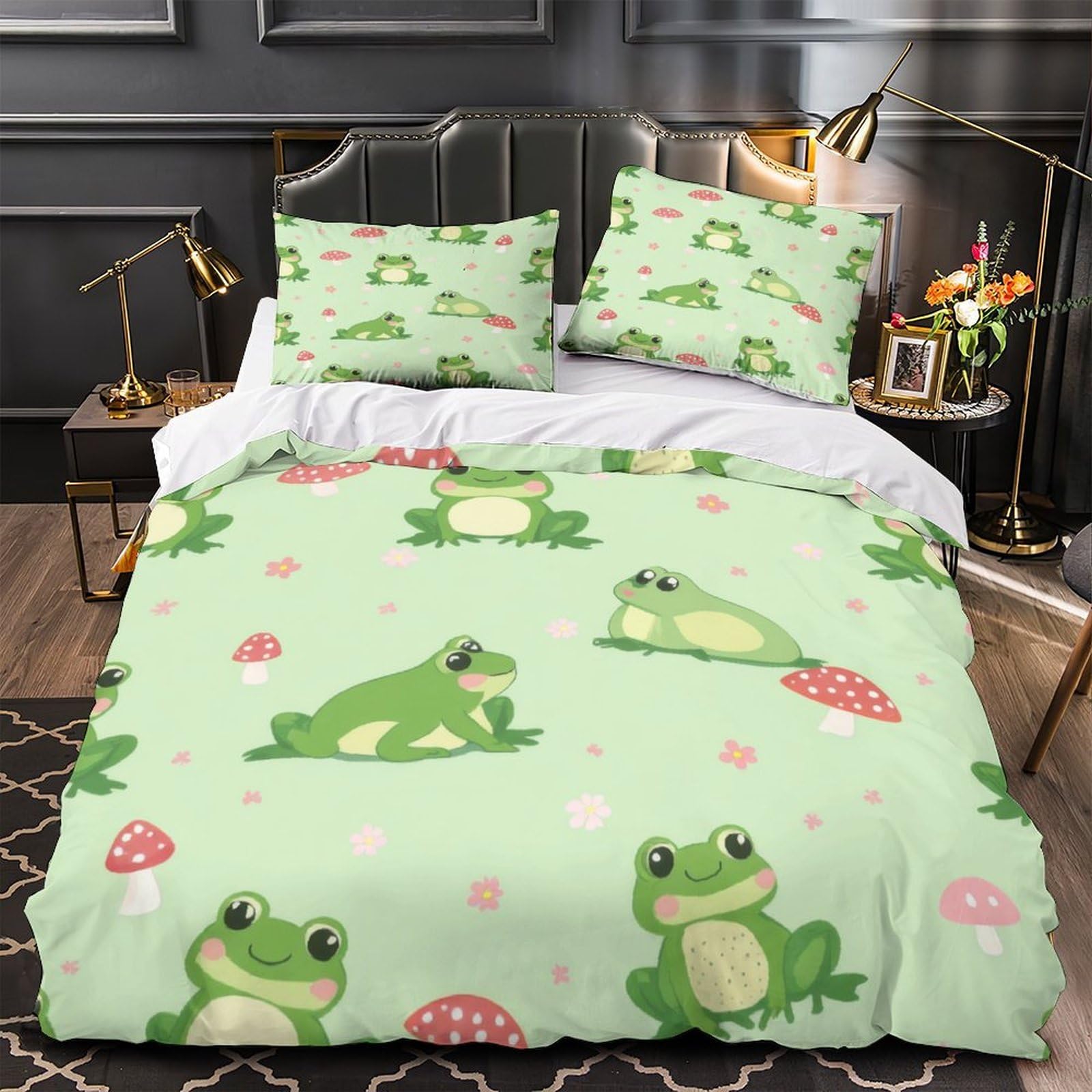 Housse de couette grenouille 3D 135x200cm lit simple en tissu ultra doux