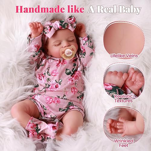 Miniatura 3 de BABESIDE Muñecas Reborn de bebés recién nacidos realistas - Muñecas de bebés niñas recién nacidas que duermen, cuerpo suave, de la vida real, con