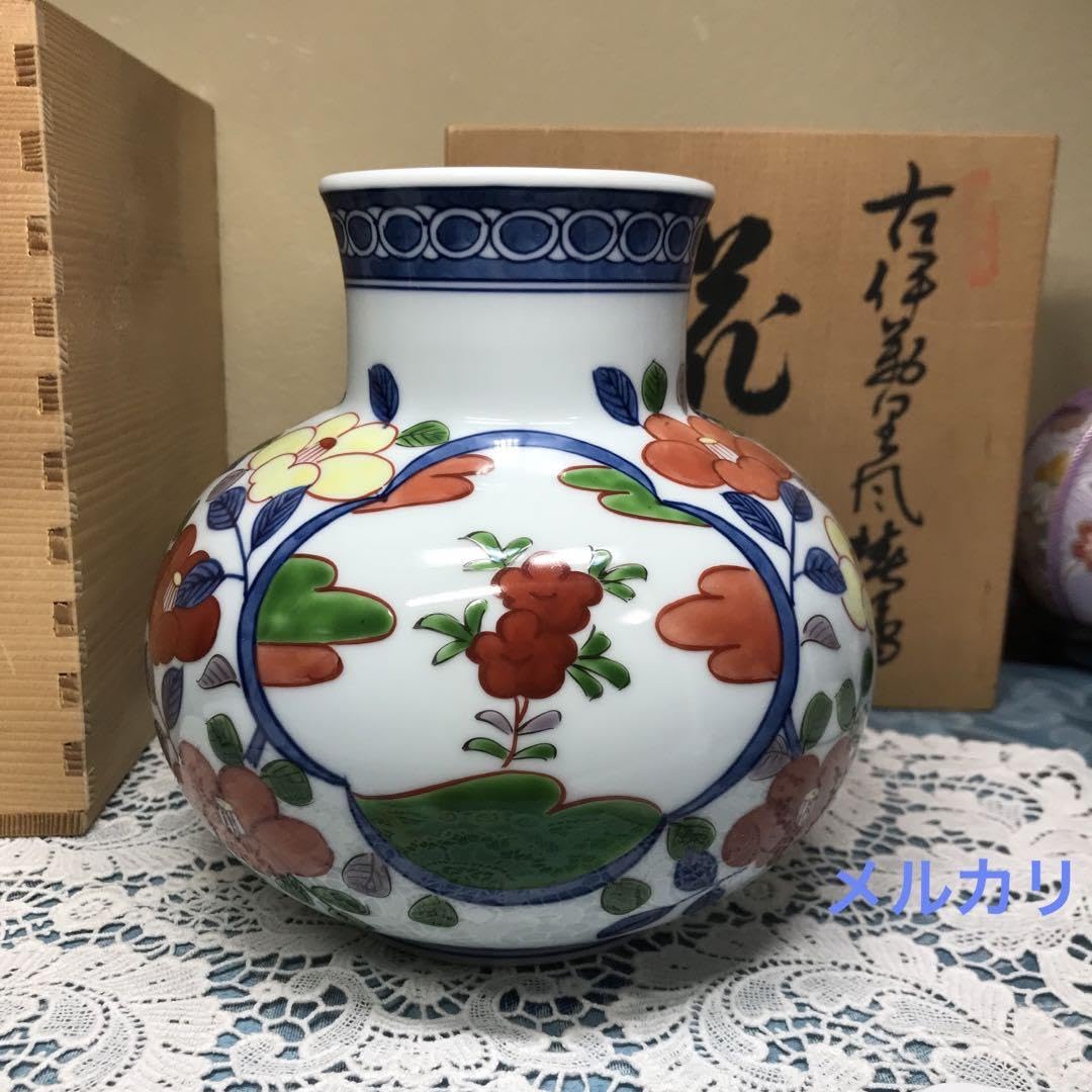 源右衛門窯 古伊万里風椿絵 花瓶 木箱入 【公式通販】
